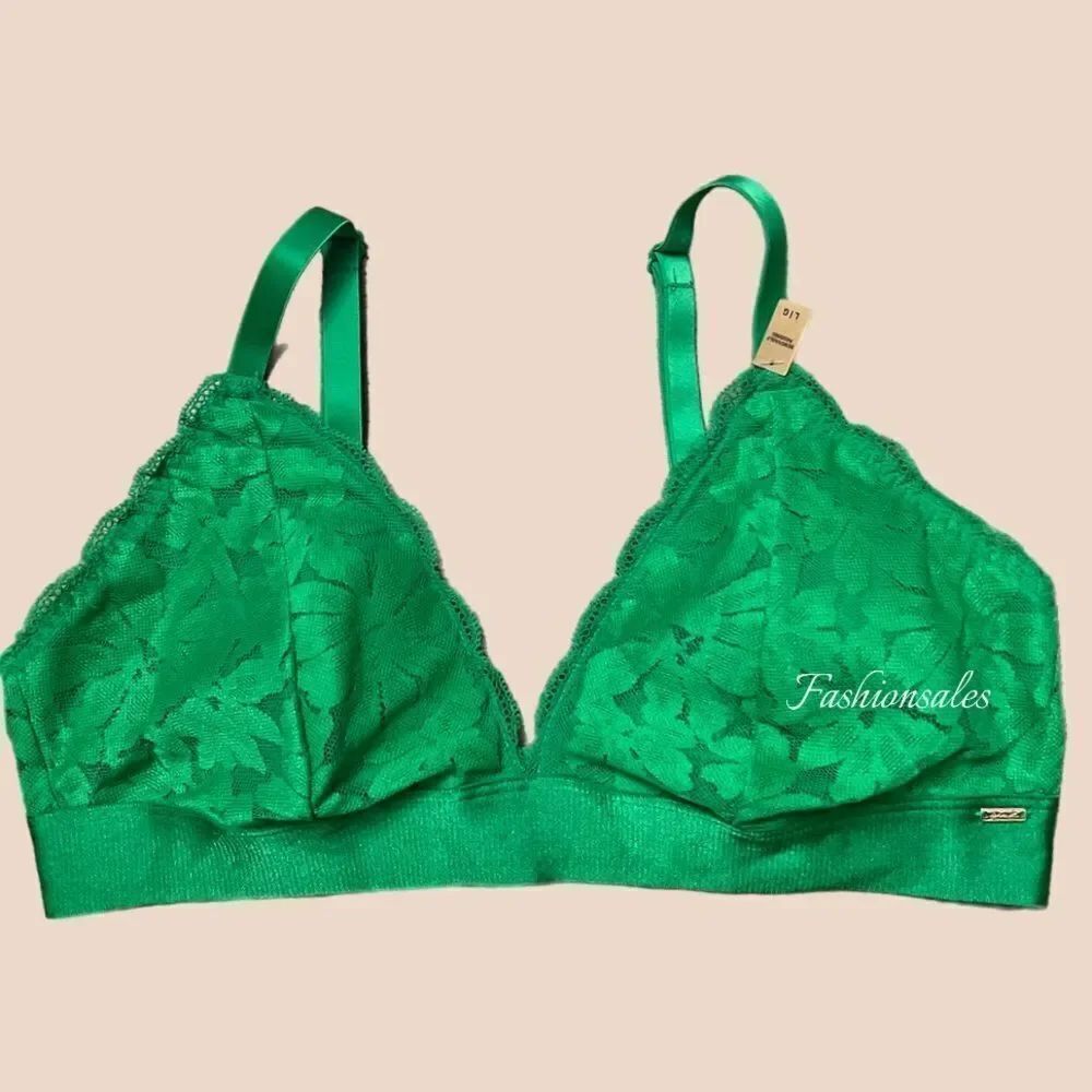 Victoria’s Secret Pink Removable Padding Lace Bralette Bra Green Large